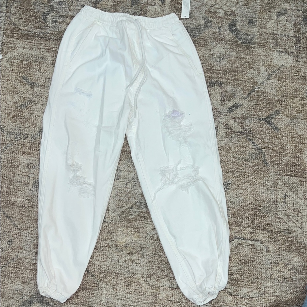 Free People White Distressed Jogger Pants
